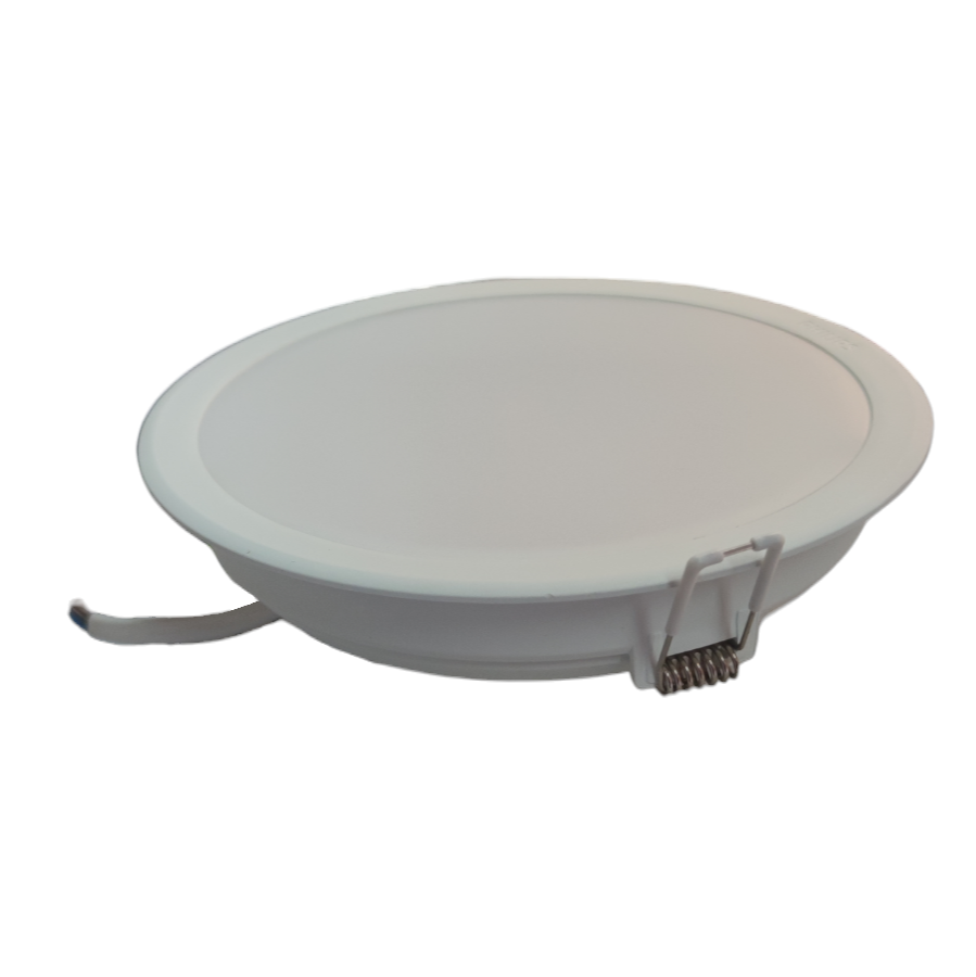 Round white LED panel light on a white background