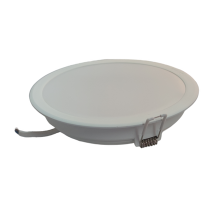 Round white LED panel light on a white background