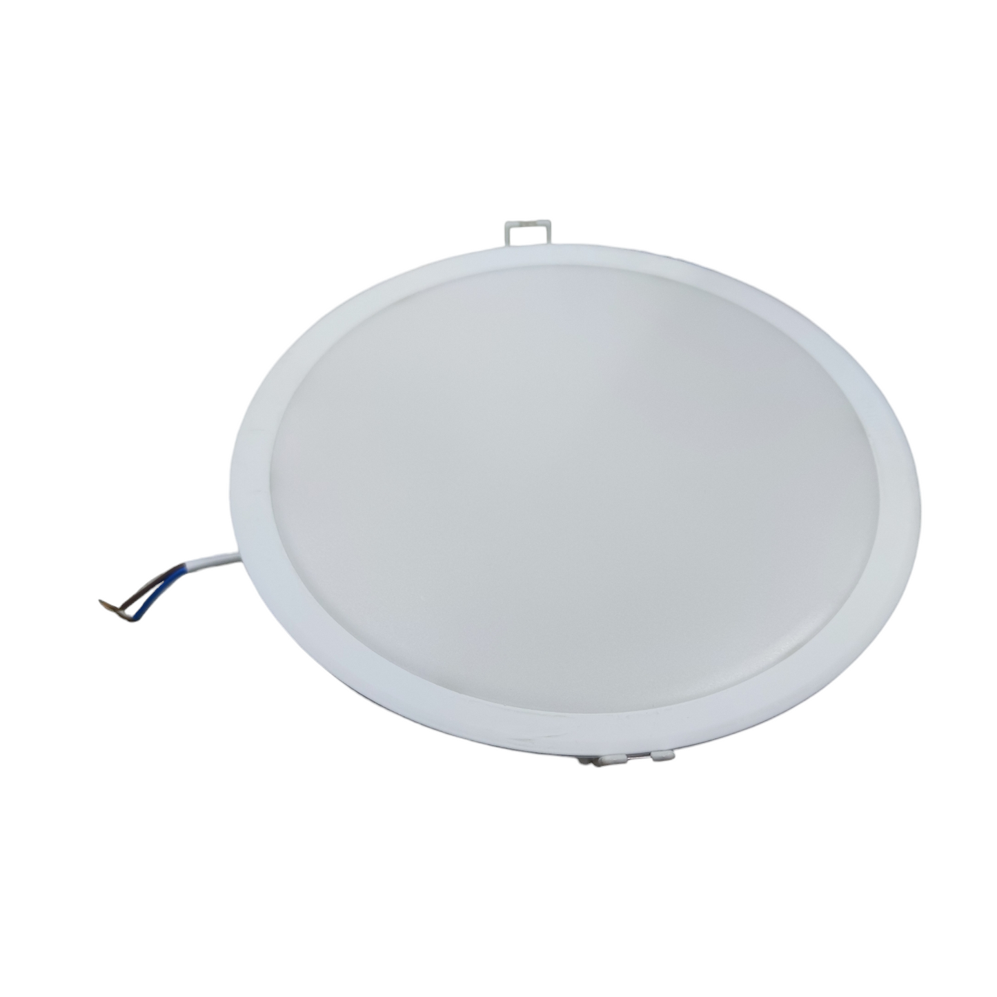 Round white LED panel light on a white background