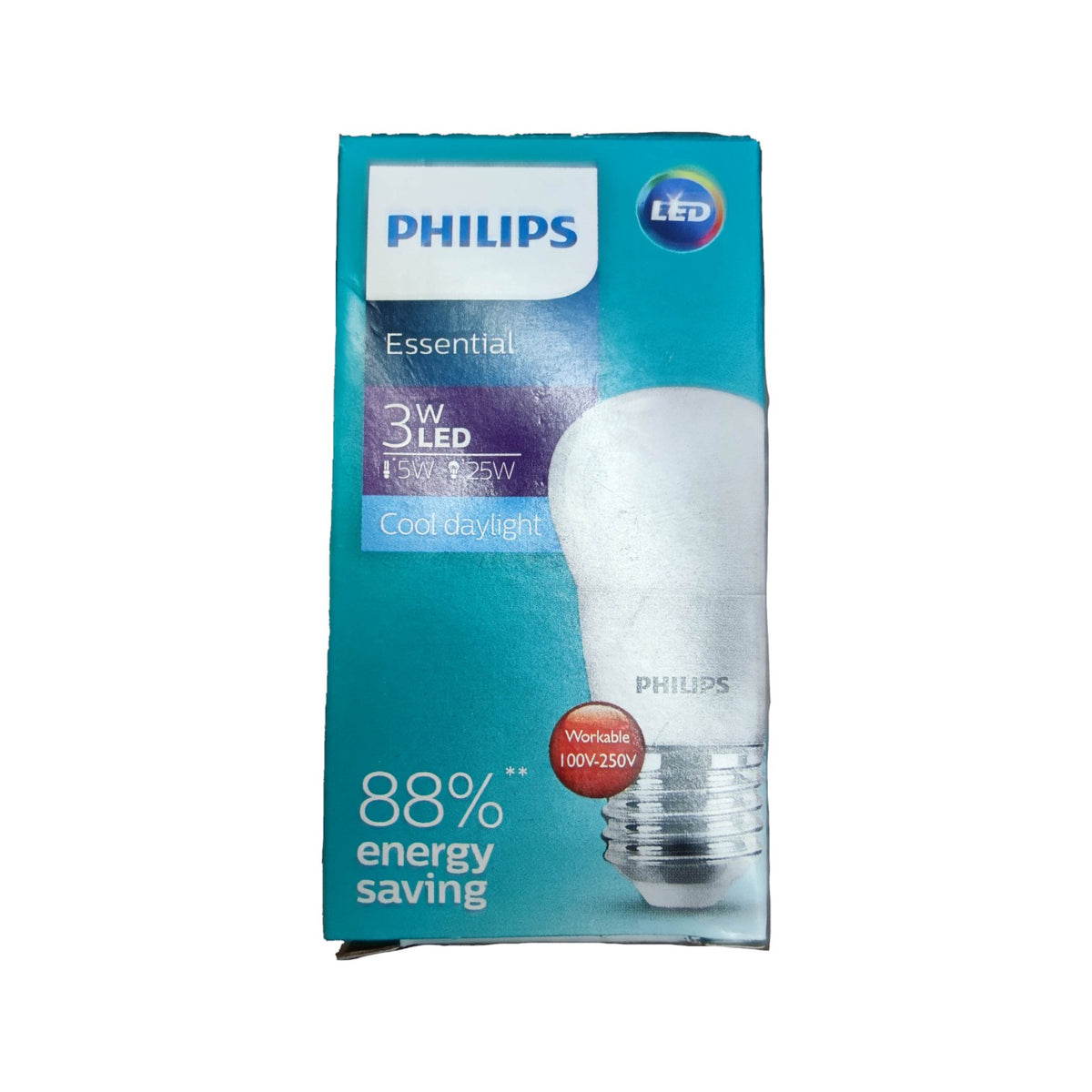 Philips 3W LED bulb E27 daylight with energy-saving features and bright cool light for versatile use