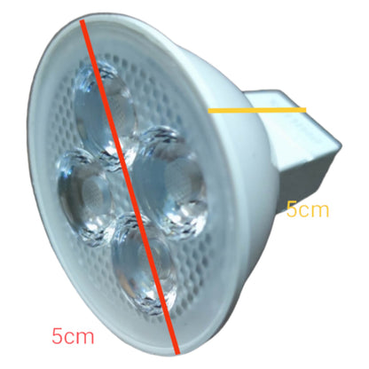 LED light bulb with measurements marked on a white background