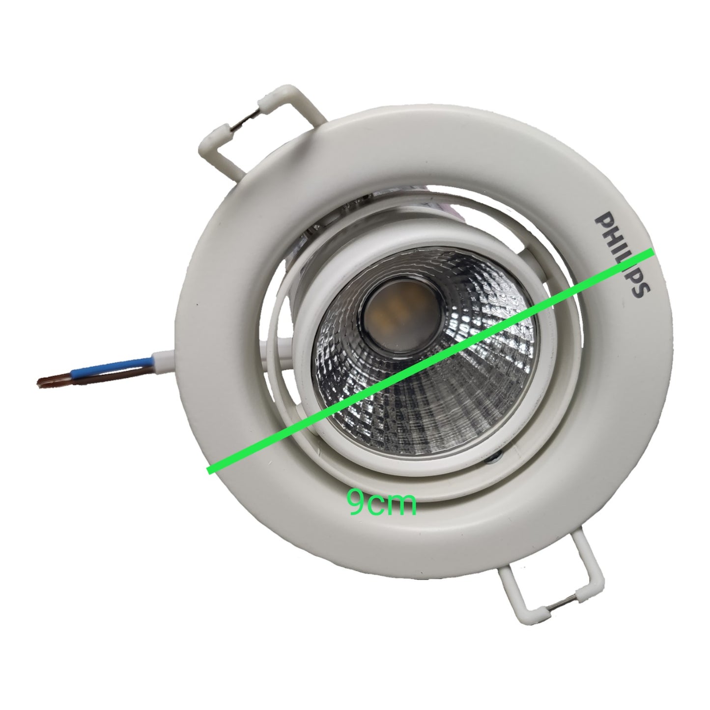 Philips downlight with a 9cm measurement on a white background