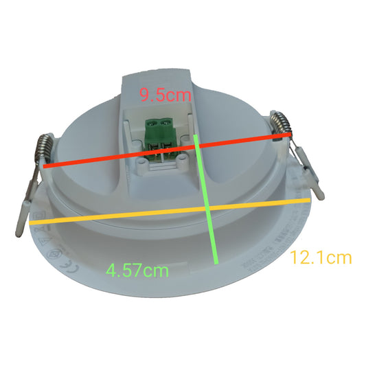 Ceiling light fixture with measurements on a white background