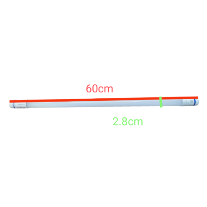 Philips 8W LED fluorescent tube measuring 60cm in length and 2.8cm in diameter