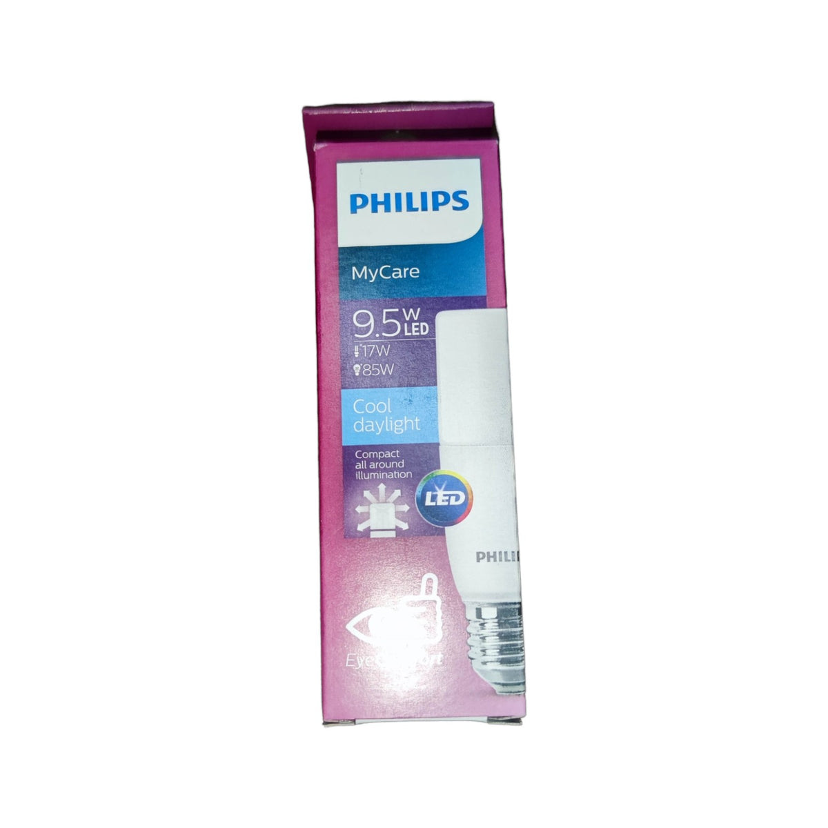 Philips MyCare E27 6500K LED bulb for eye comfort 220V with 9.5W energy efficiency and cool daylight.