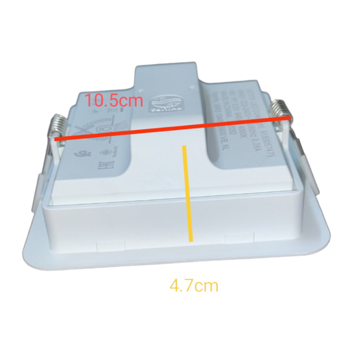 Measurement of a plastic component with dimensions labeled on a white background