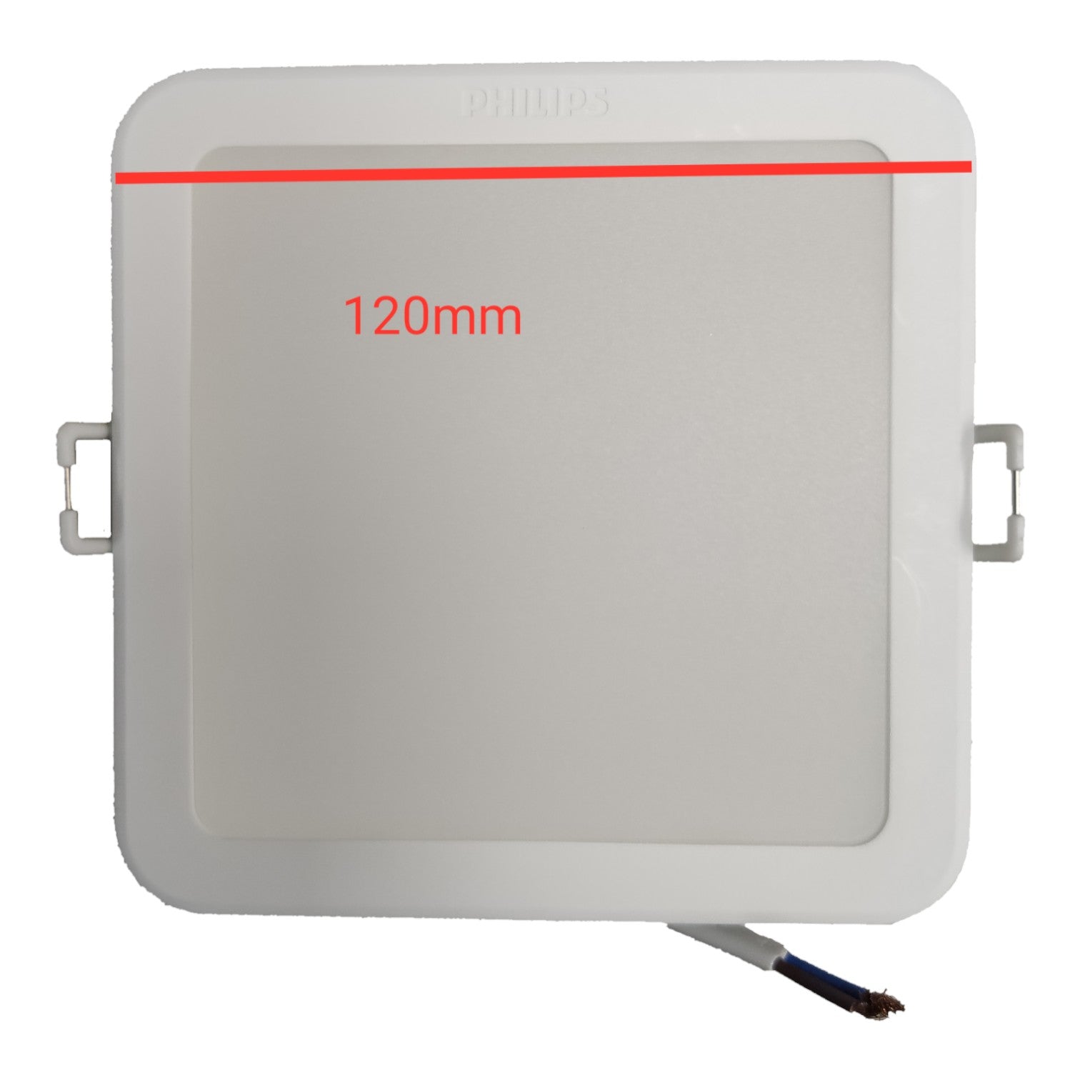 Square light fixture with '120mm' marking on a white background