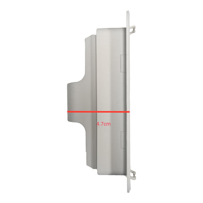 Metallic object with a red measurement line and text on a white background