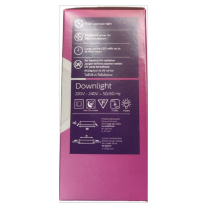 Pink packaging with text and icons on a white background