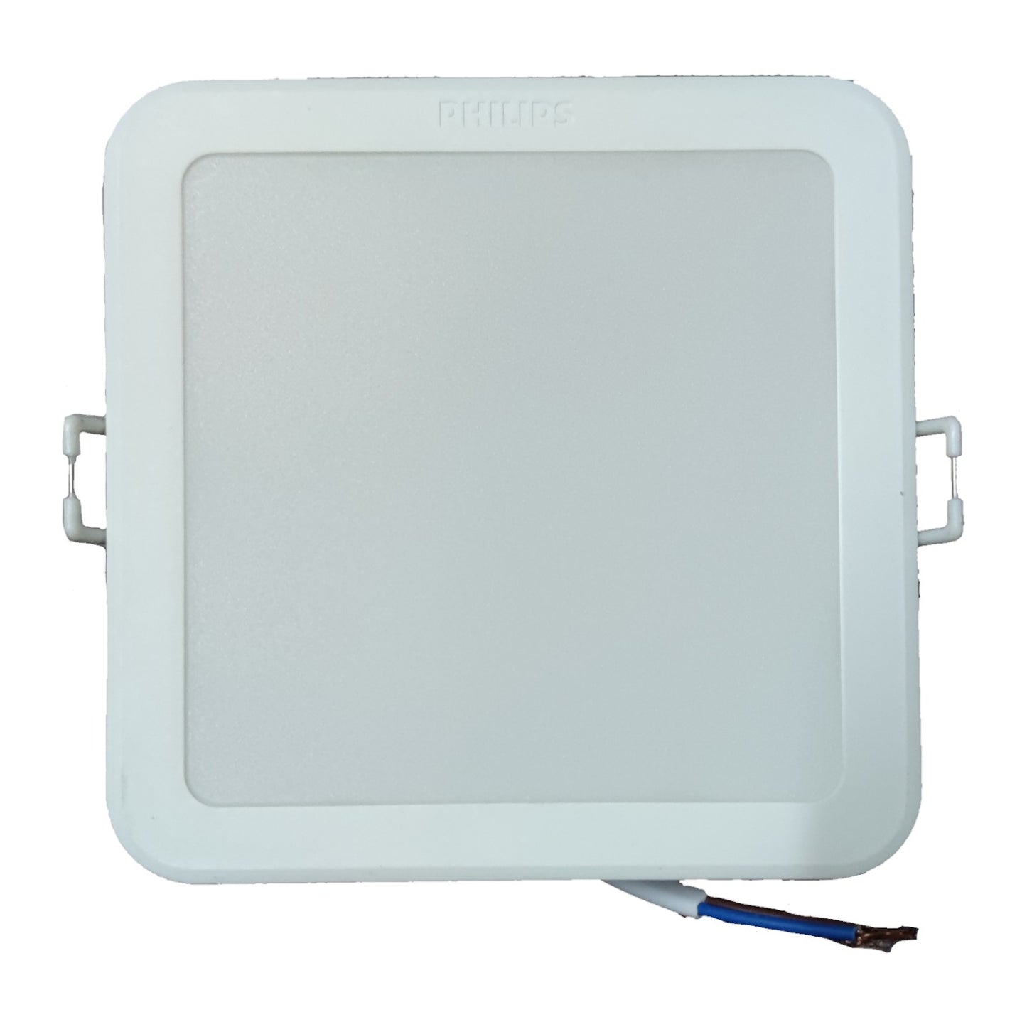Square white LED panel light with Philips branding on a white background