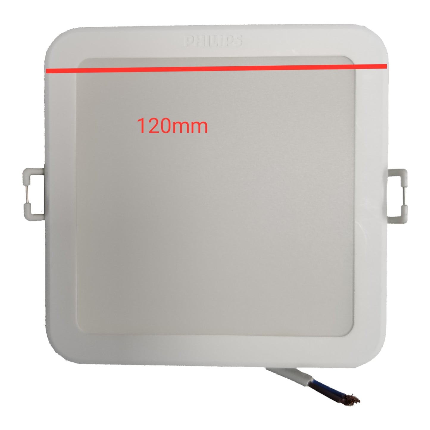 Square light fixture with '120mm' marking on a white background