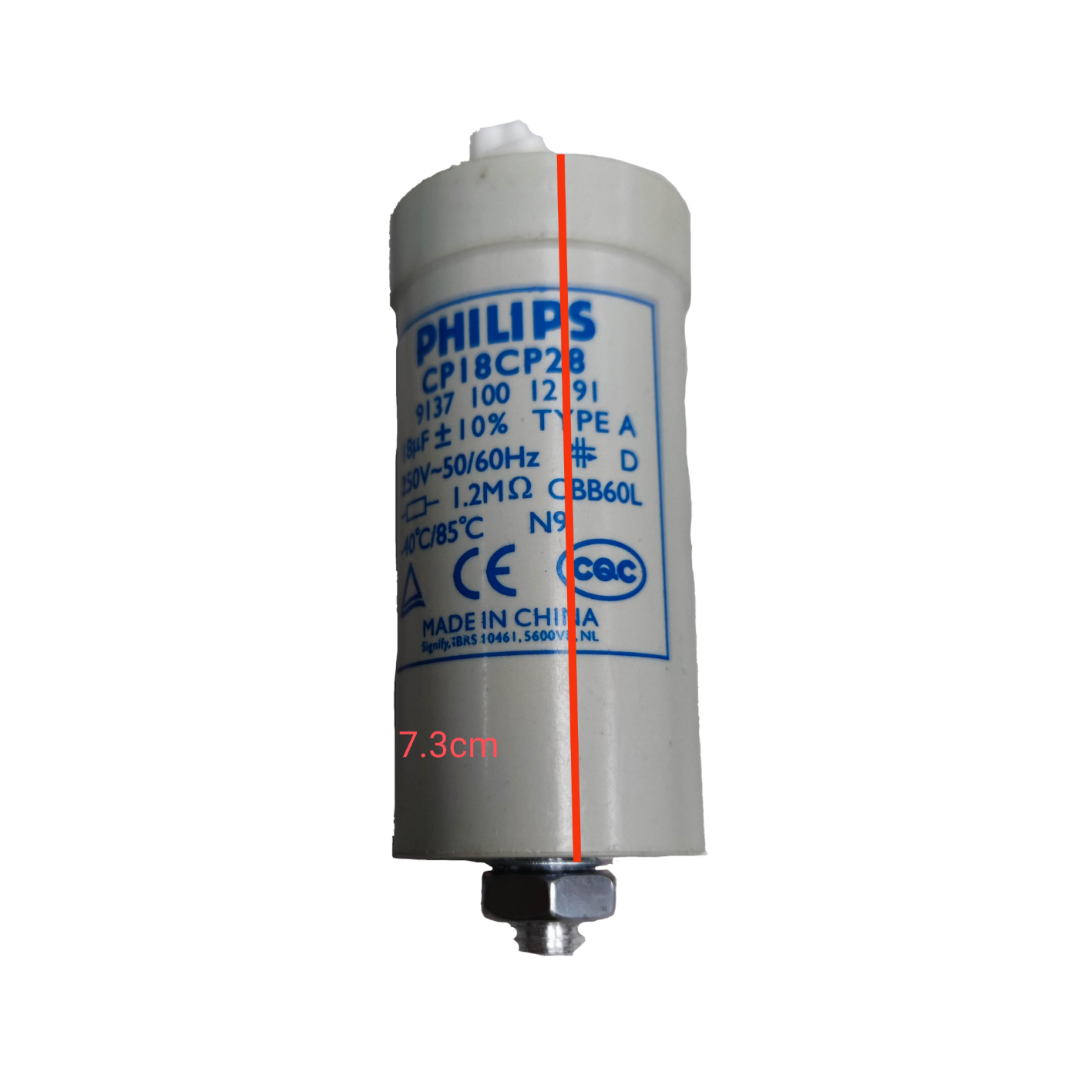 Philips 18UF lamp capacitor with a standard voltage rating and compact design for electrical applications