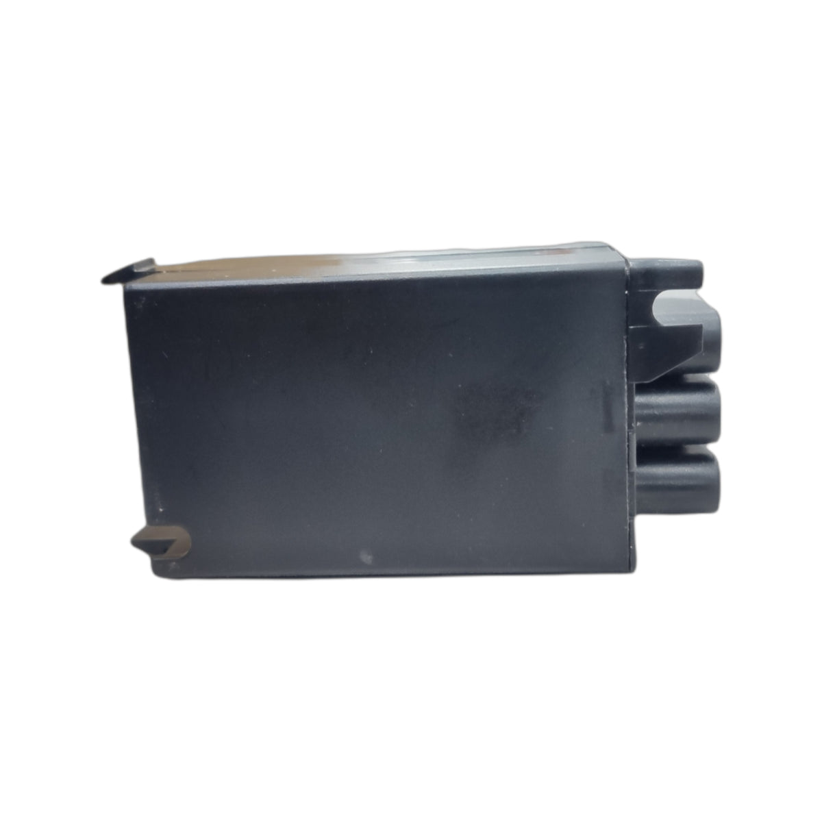Black rectangular component on a white background