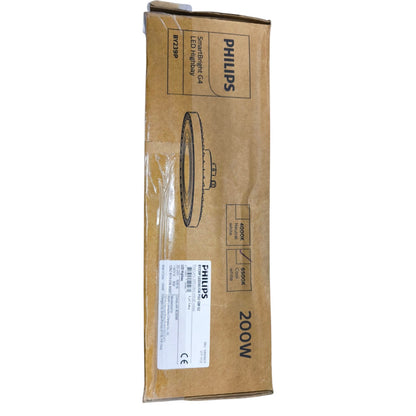 Philips 200W UFO LED High Bay Light packaging label with specifications