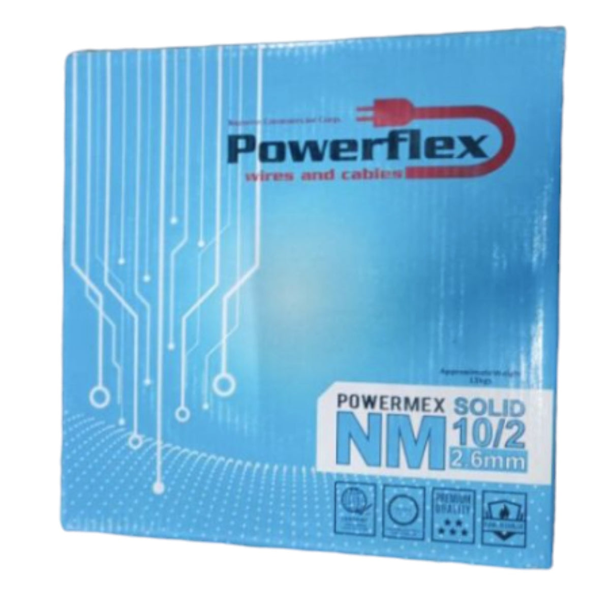 Powerflex Powermex Solid NM 10/2 2.6mm blue cable tray packaging on a white background.