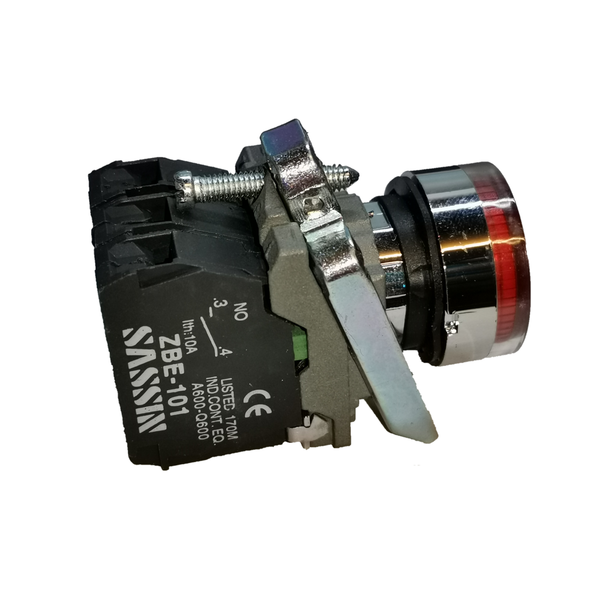 Sassin metal push button with indicator light for control panels and electrical systems