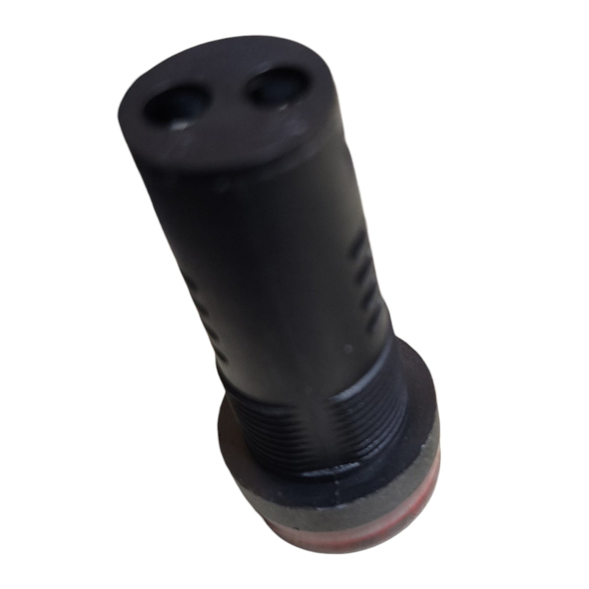 A black metal spray nozzle tip with two nozzles, shown on a plain white background.