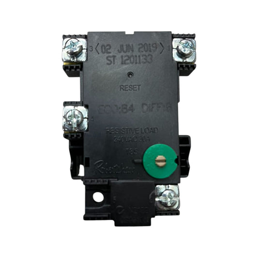 Black electrical contactor with green reset button on a white background Robertshaw Thermostat ST1301133 Aftermarket Kit ST13-70K SPST Range 50-70°C OTC 88°C Surface Mount Solar Hot Water Thermostat Electx Electrical Supply