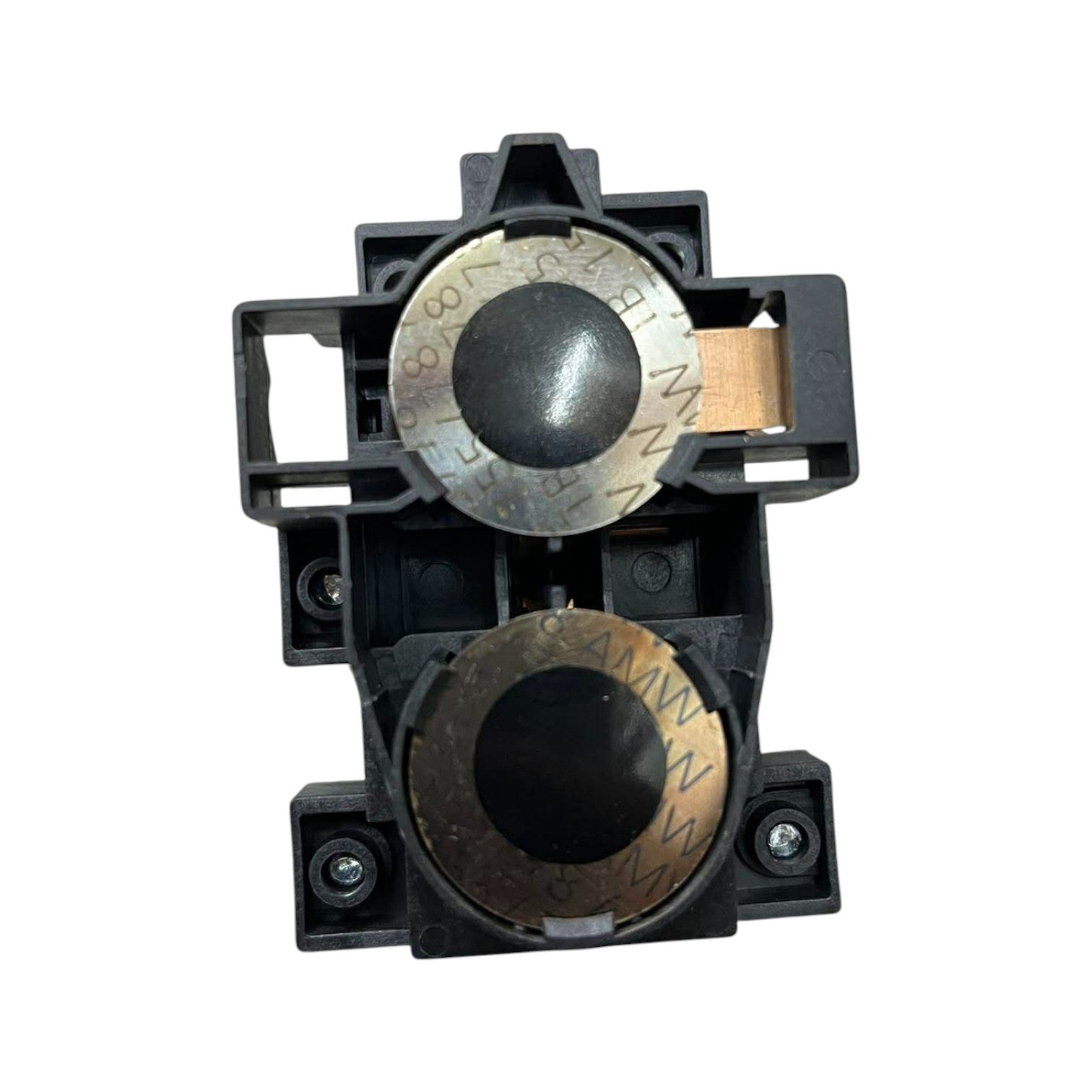 Mechanical component with two circular metal parts and black plastic housing on a white background Robertshaw Thermostat ST1301133 Aftermarket Kit ST13-70K SPST Range 50-70°C OTC 88°C Surface Mount Solar Hot Water Thermostat Electx Electrical Supply