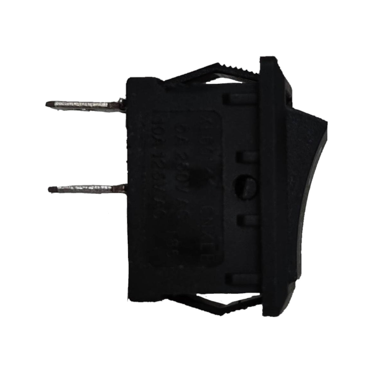 SPST rocker switch 3A 125V in black, suitable for various electrical applications.