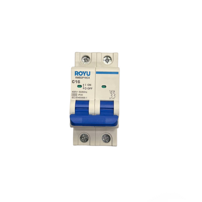 Royu 16A 2 Pole Miniature Circuit Breaker with blue switch for electrical safety