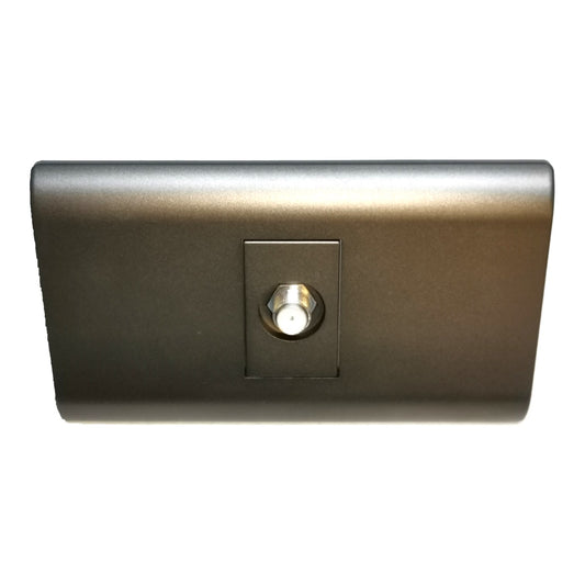 A modern rectangular outdoor light fixture with a matte dark gray finish and a central dome-shaped LED light, shown against a plain white background.