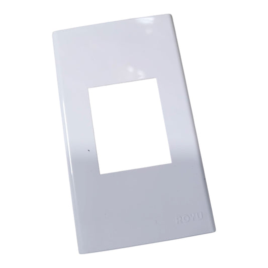 A glossy white plastic RJ45 network jack cover plate with the ROYU brand name embossed in the bottom right corner, shown on a plain white background.