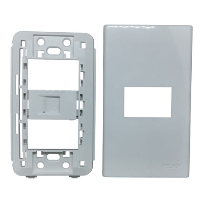 A light gray plastic double-gang switch panel with its matching faceplate, shown against a plain white background.