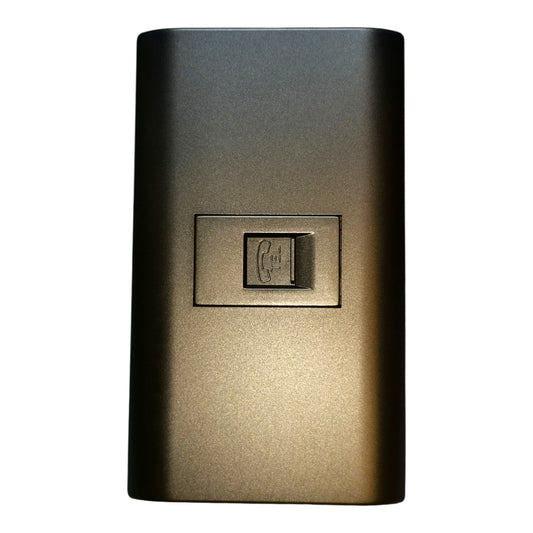 A rectangular metallic wall sconce with a brushed bronze finish, featuring a central square inset with a stylized 'C' emblem, shown against a plain white background.