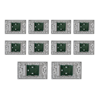 Eight electronic circuit board modules with green PCBs and silver-gray plastic housings, arranged in a grid on a plain white background.