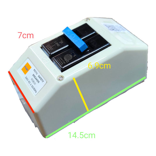 Royu 20A 2 Pole 10KAIC 220V Circuit Breaker with Enclosure PVC RSB202P Electx Electrical Supply