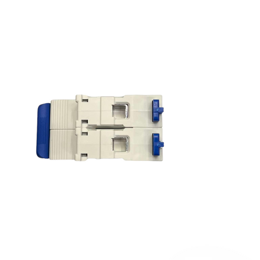 White and blue tool on a white background