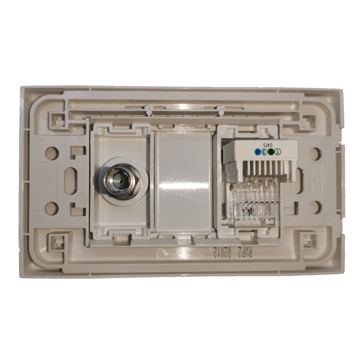 An RJ45 network module with an integrated 100M Ethernet port, shown from the back on a solid white background.