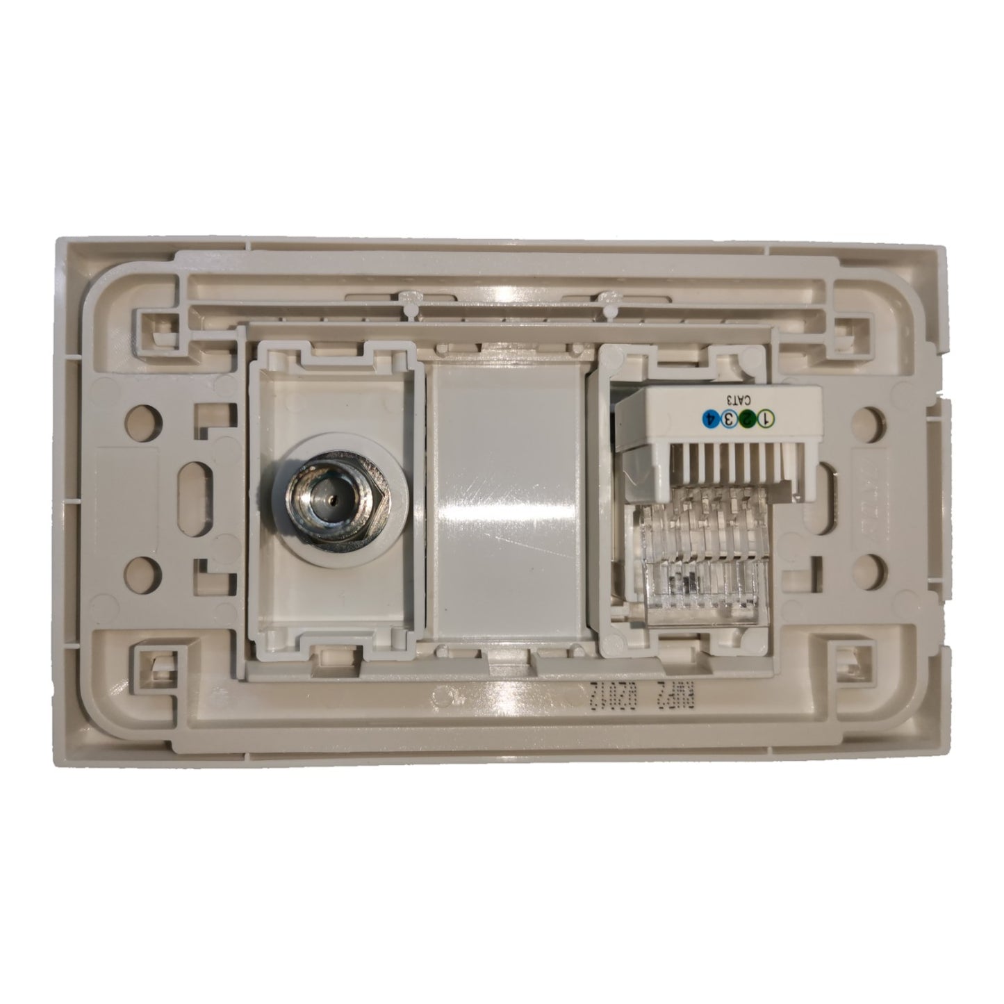 An RJ45 network module with an integrated 100M Ethernet port, shown from the back on a solid white background.