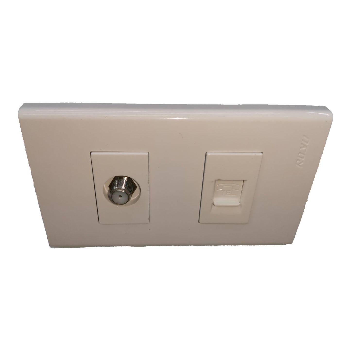A white plastic wall switch plate featuring a single S-Video input socket on the left and a standard rocker switch on the right, with the brand name 'TAYN' embossed on the upper right.