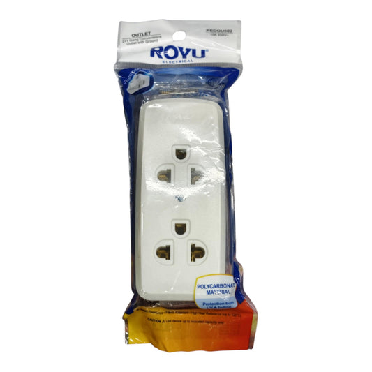 Royu 2 Gang Universal Outlet with Ground with 1 Gang Flat Pin Outlet 10A 250V REDOU502 Electx Electrical Supply