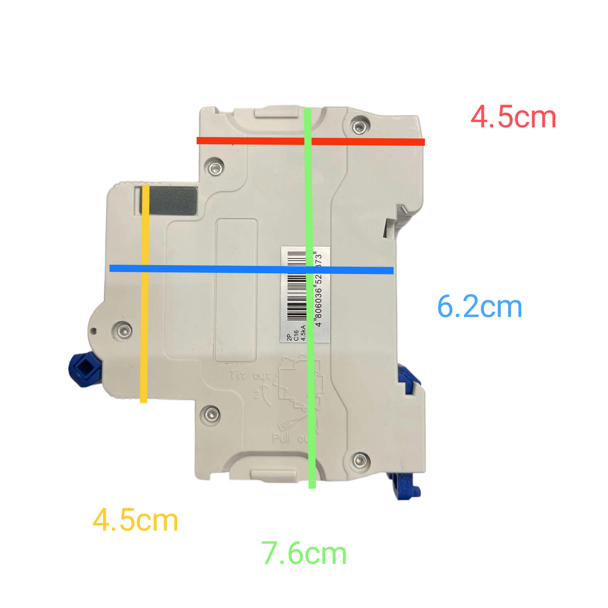 Label printer cartridge with measurements on a white background
