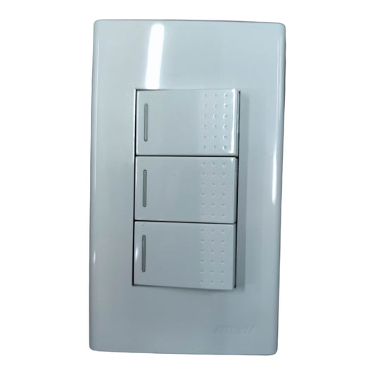 Royu 3 Gang 3 Way Switch Device with Plate Cover Wide Series 10A 250V RWP3/ 3XRWS3 Electx Electrical Supply
