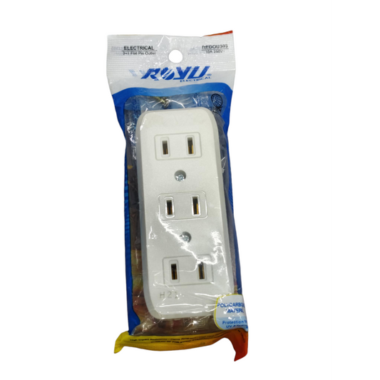 Royu 3 gang flat pin outlet white triple socket in retail packaging for home power points and switches
