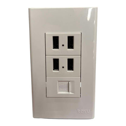 A white double outlet electrical outlet cover plate with a single switch, branded ROYU in the bottom right corner, shown against a plain white background.