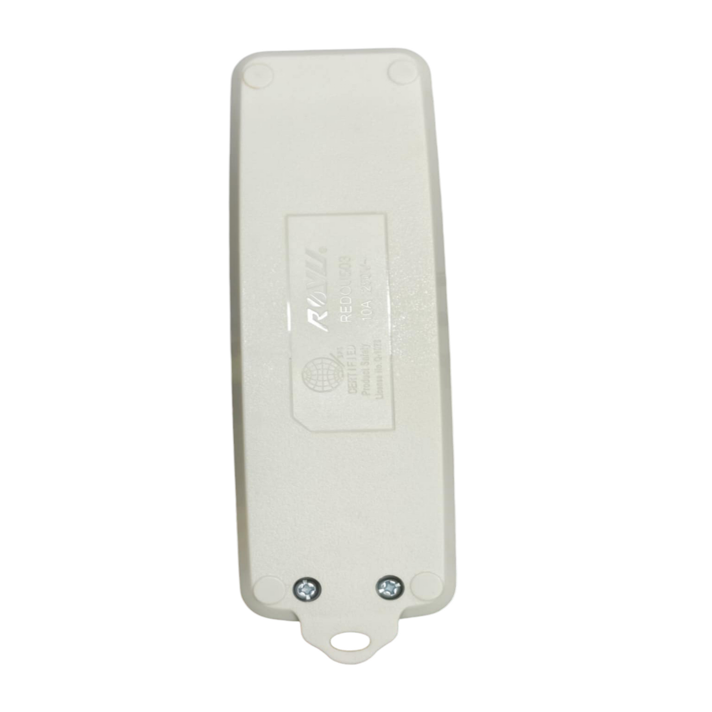 White electronic device with a label on a white background