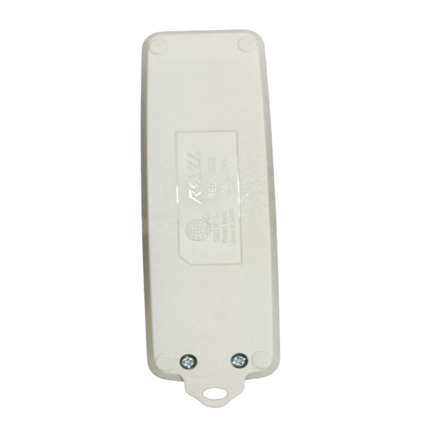 White electronic device with a label on a white background