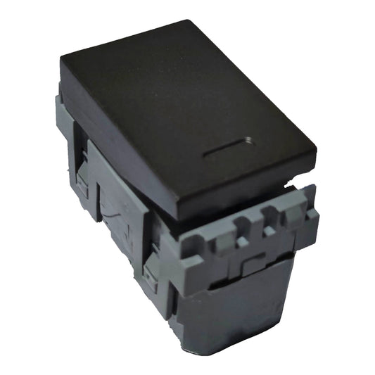 A black plastic toggle switch with a gray mounting base, shown on a plain white background.