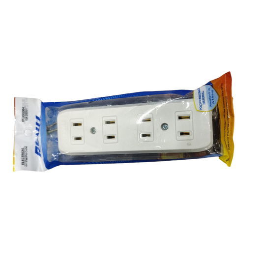 Royu 4 gang flat pin outlet white four socket wall power strip in retail packaging for home use