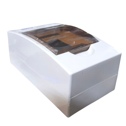 White cake box with a clear window on a white background