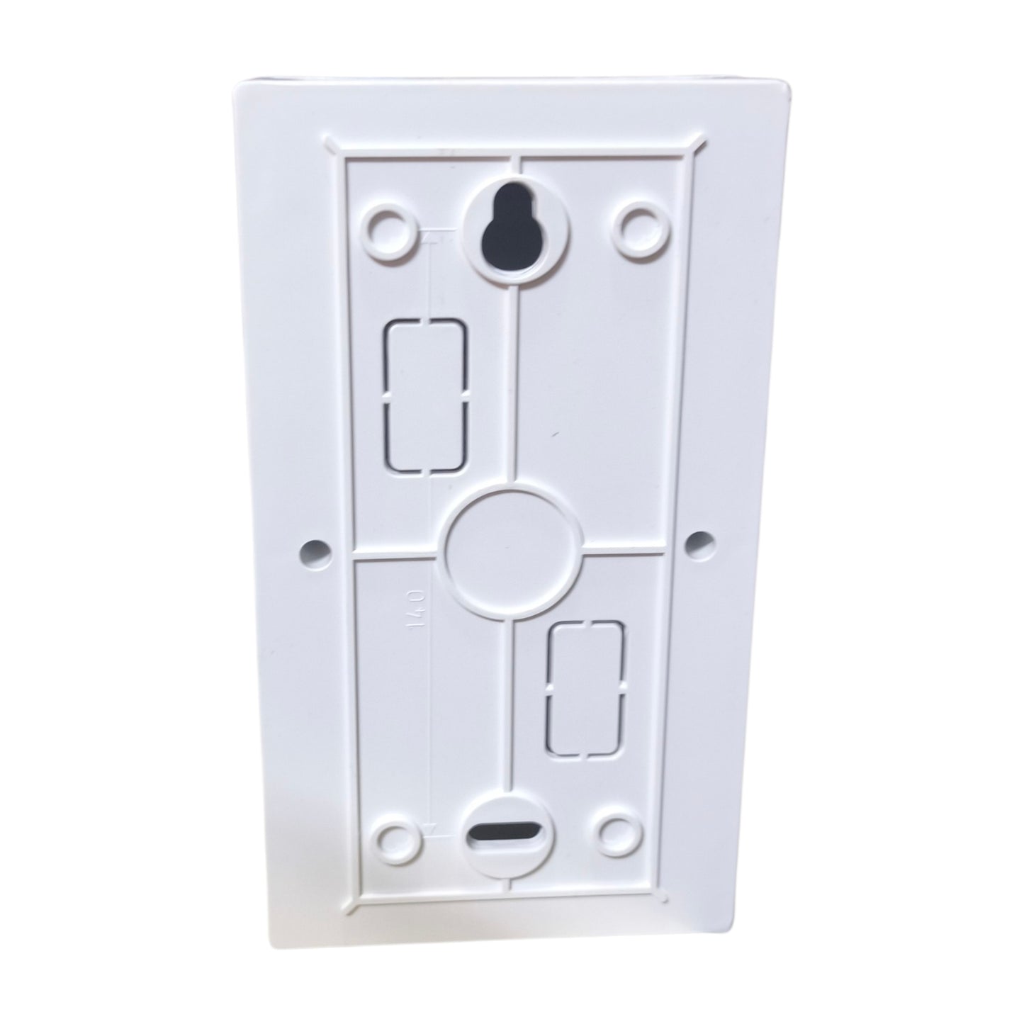 White wall plate with multiple sockets on a white background