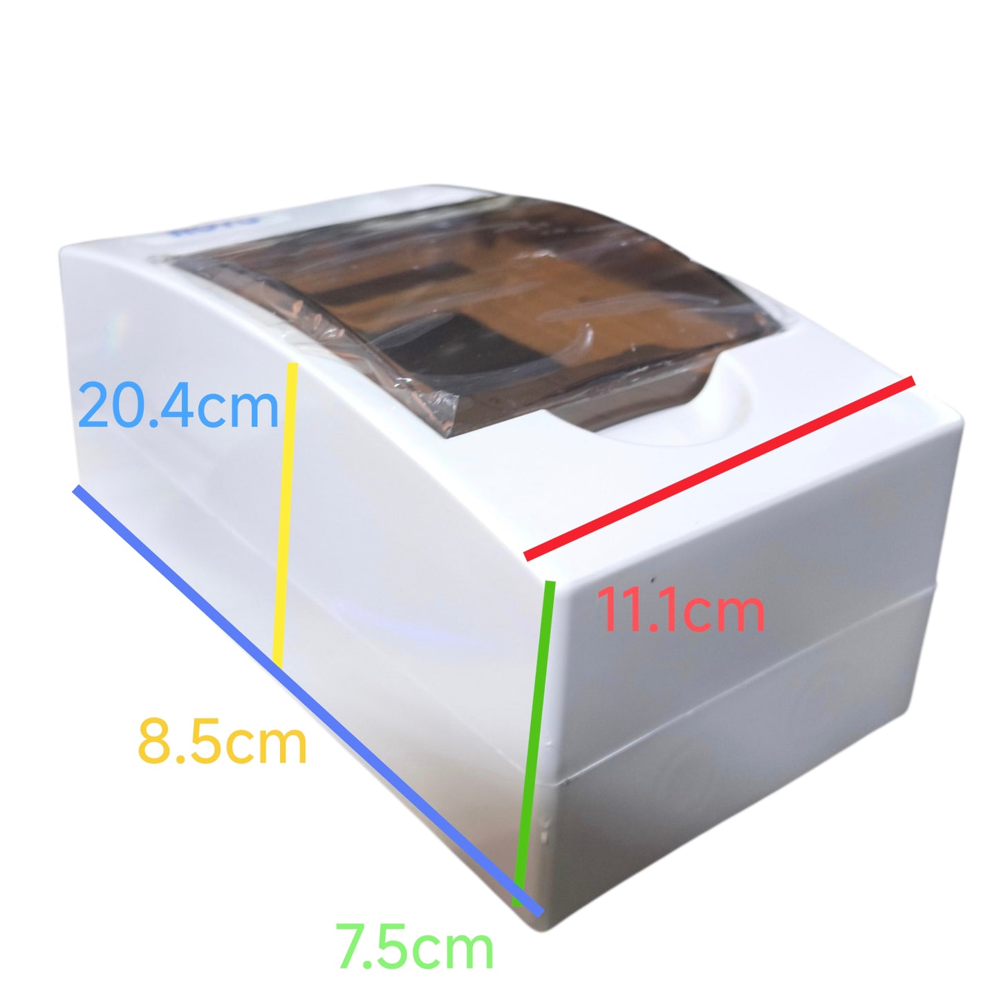 White rectangular box with dimensions labeled on a white background