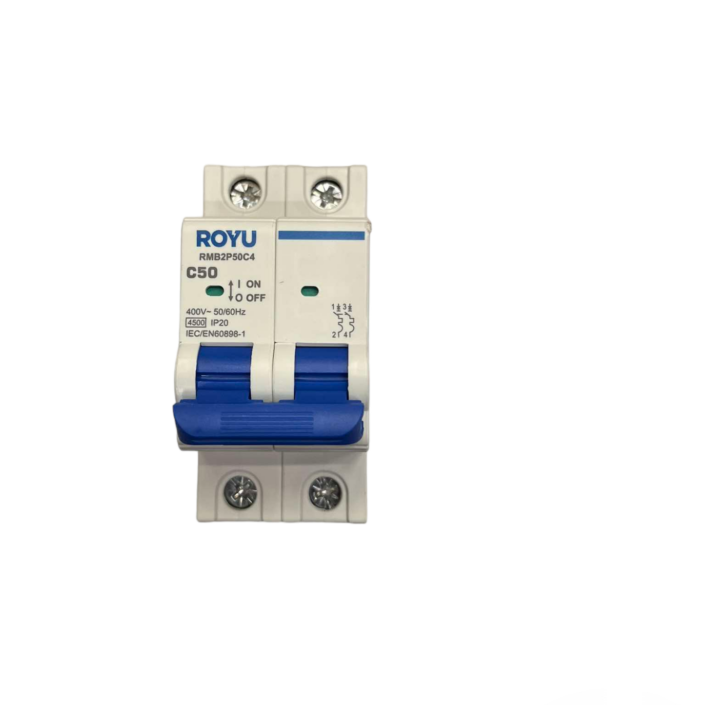 Circuit breaker with 'ROYU' branding on a white background