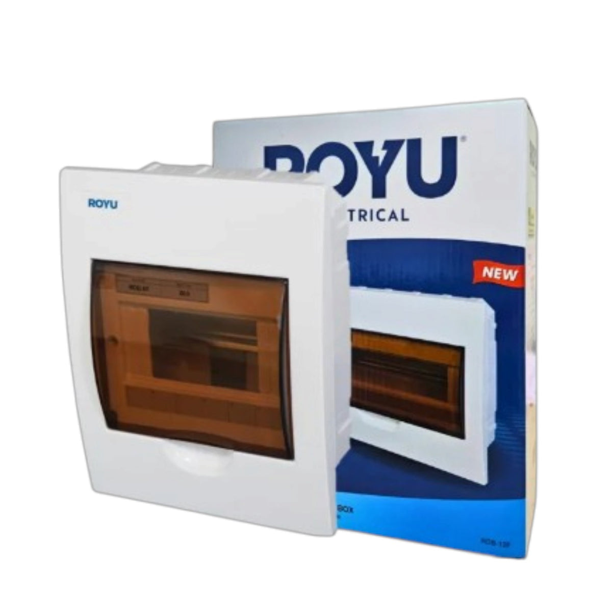ROYU electrical wall switch and its retail packaging box, shown on a plain white background.