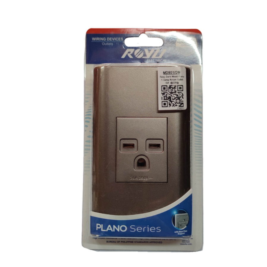 20A aircon outlet with plate from Electx Electrical Supply Plano Series in metallic finish